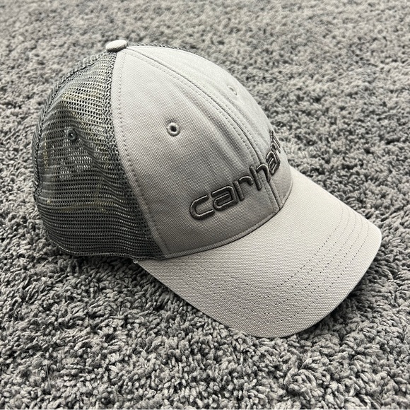 Carhartt Men's Canvas Mesh Back Logo Graphic Cap Asphalt Gray Black SnapBack - Picture 5 of 7